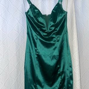 Green satin dress